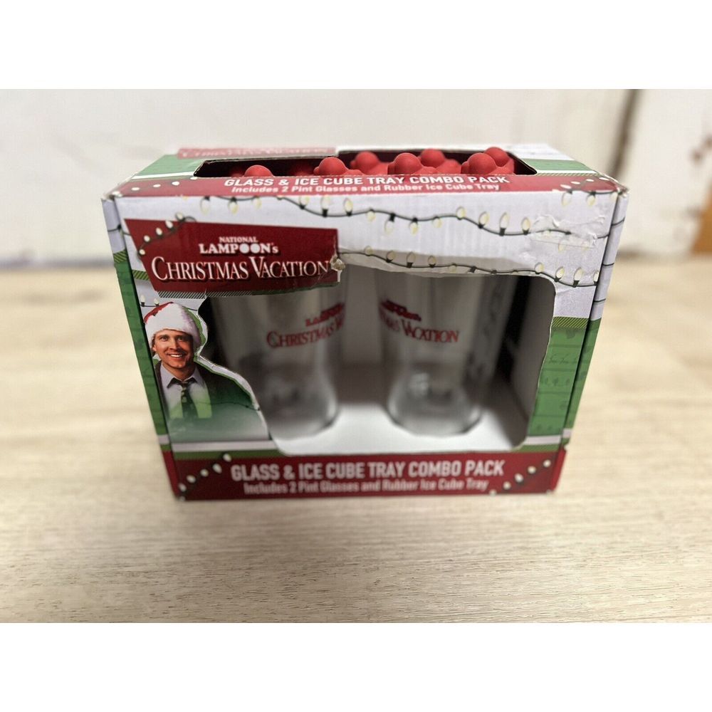 National Lampoon's Christmas Vacation 2 Pint Glasses & Ice Cube Tray Chevy Chase